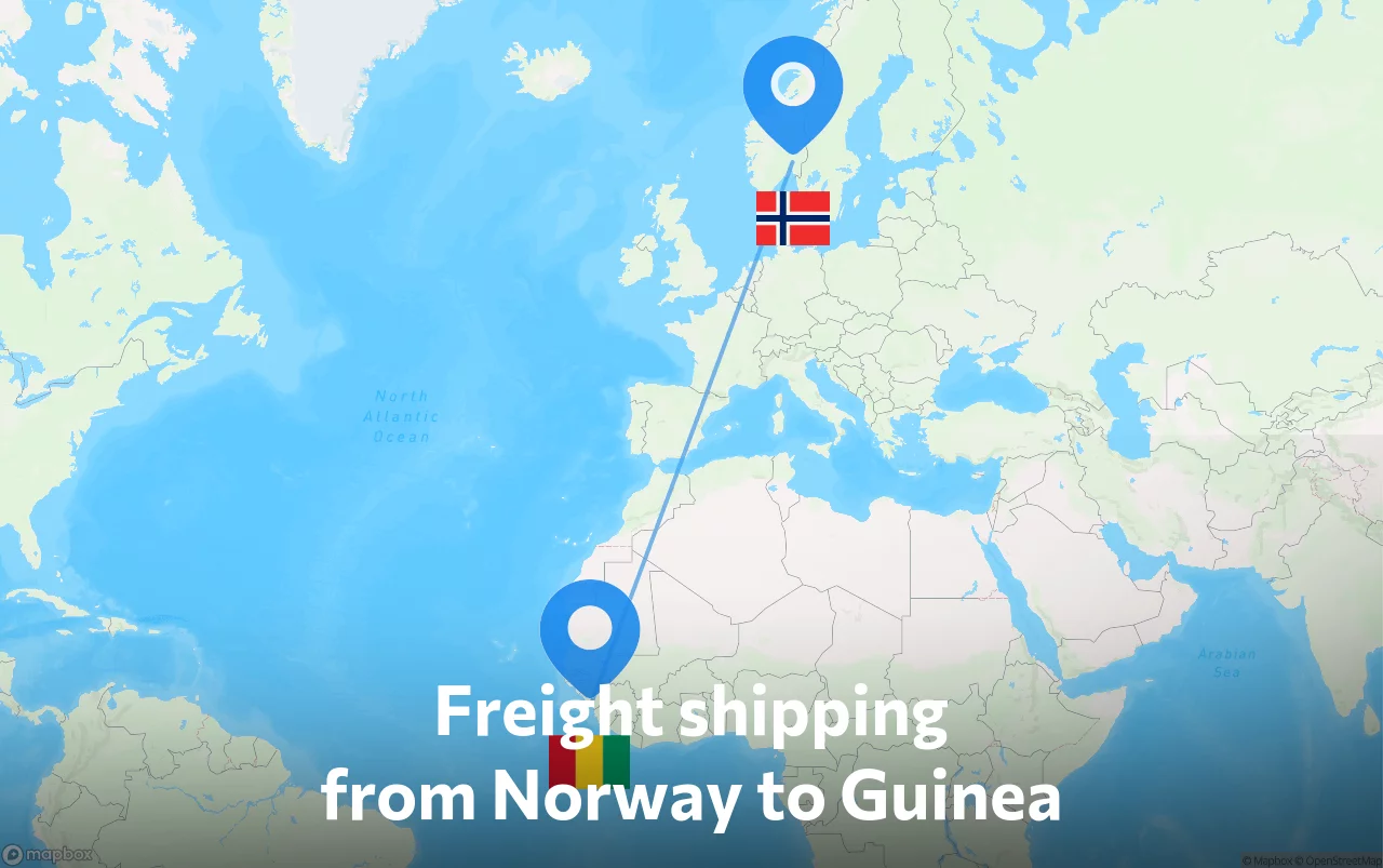 Shipping route from Norway to Guinea