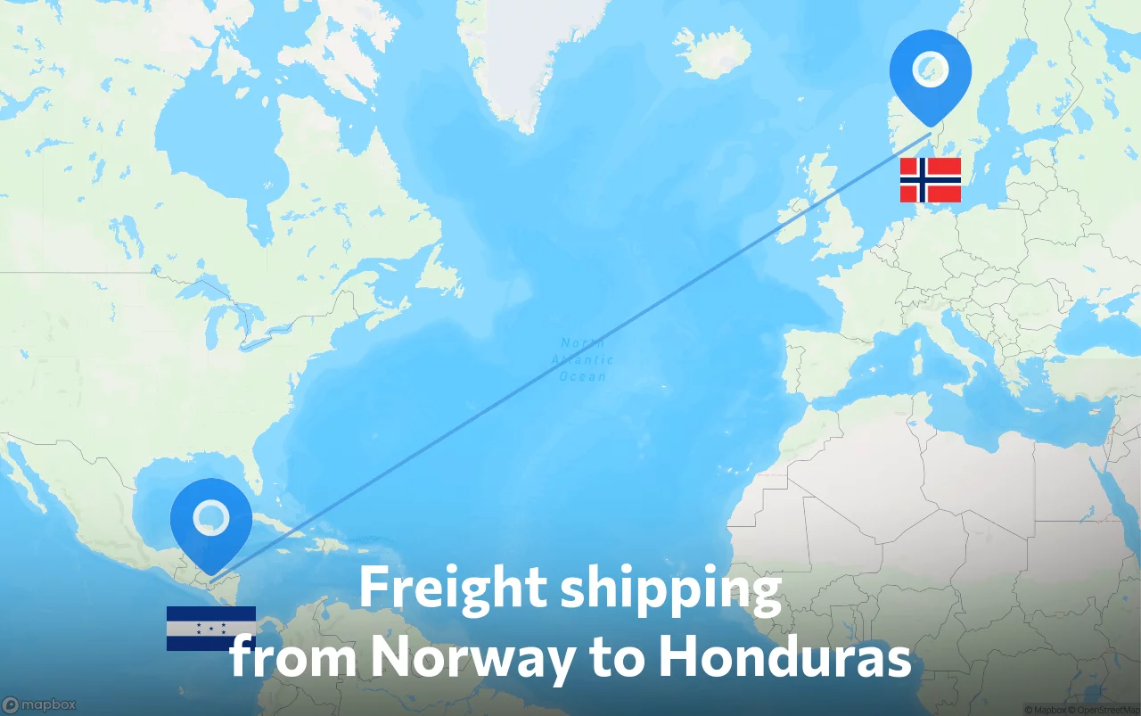 Shipping route from Norway to Honduras