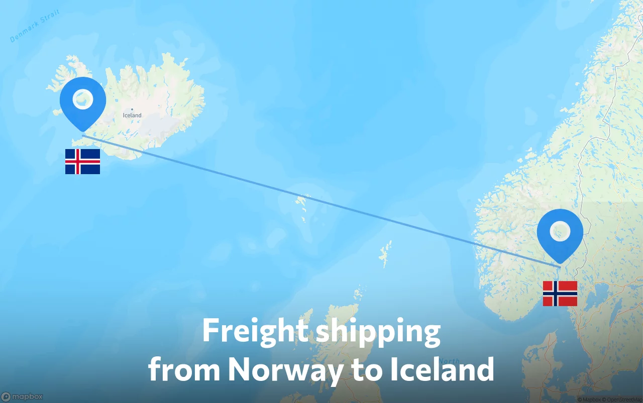 Shipping route from Norway to Iceland