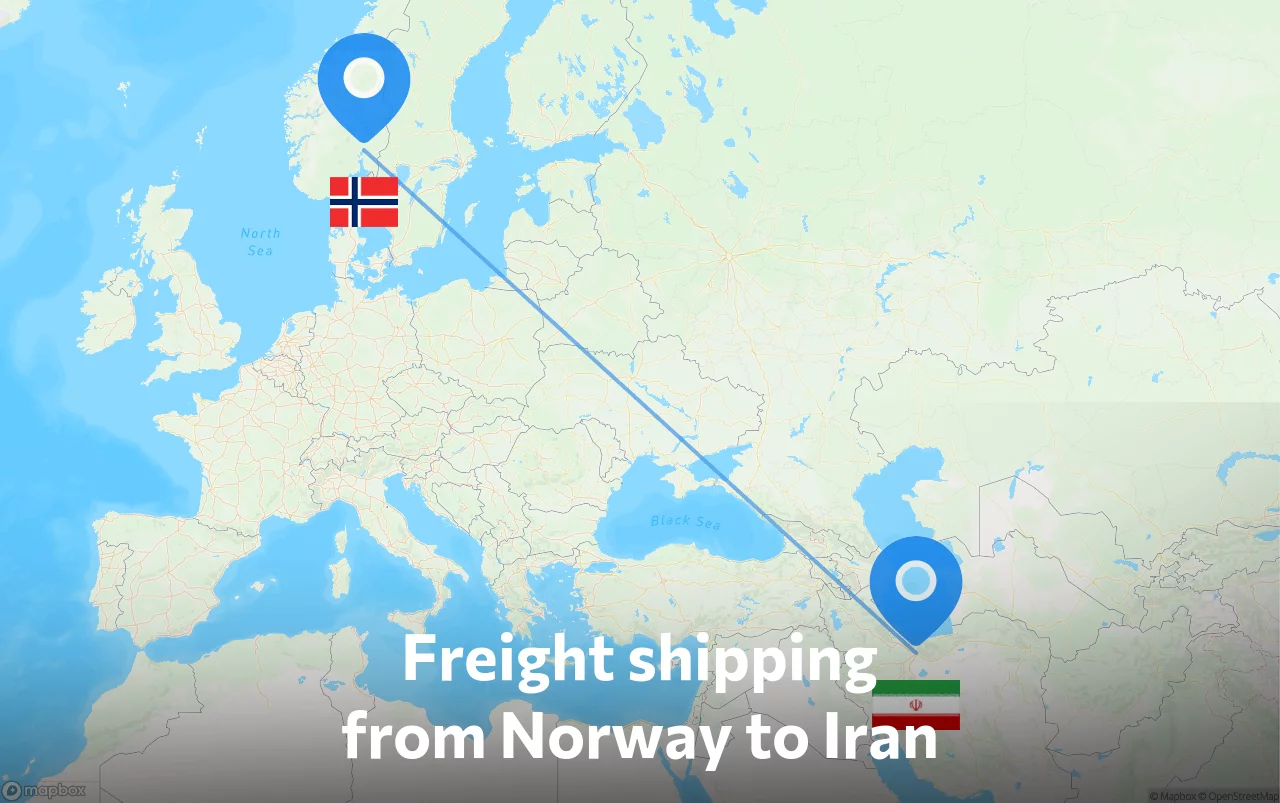 Shipping route from Norway to Iran