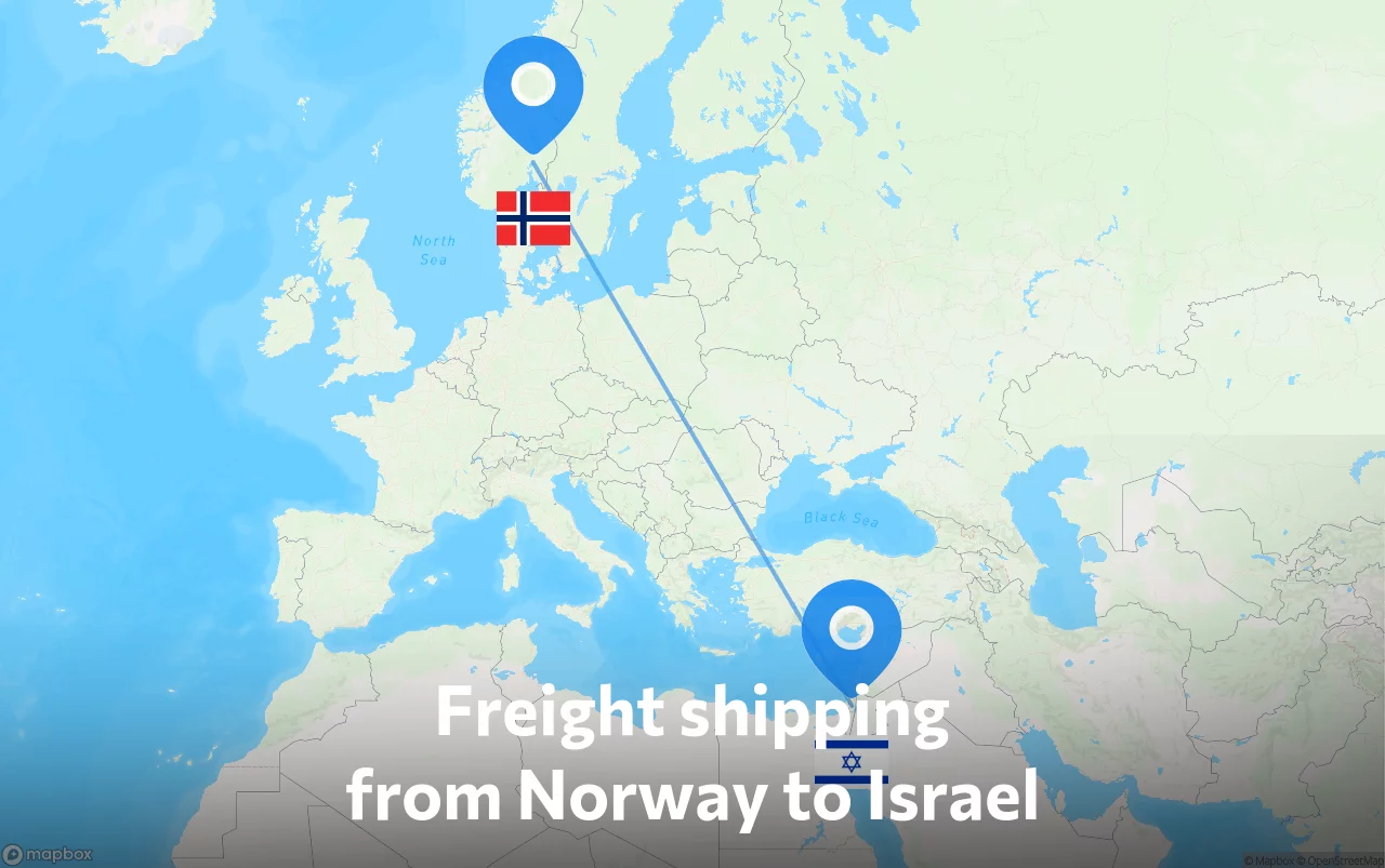 Shipping route from Norway to Israel