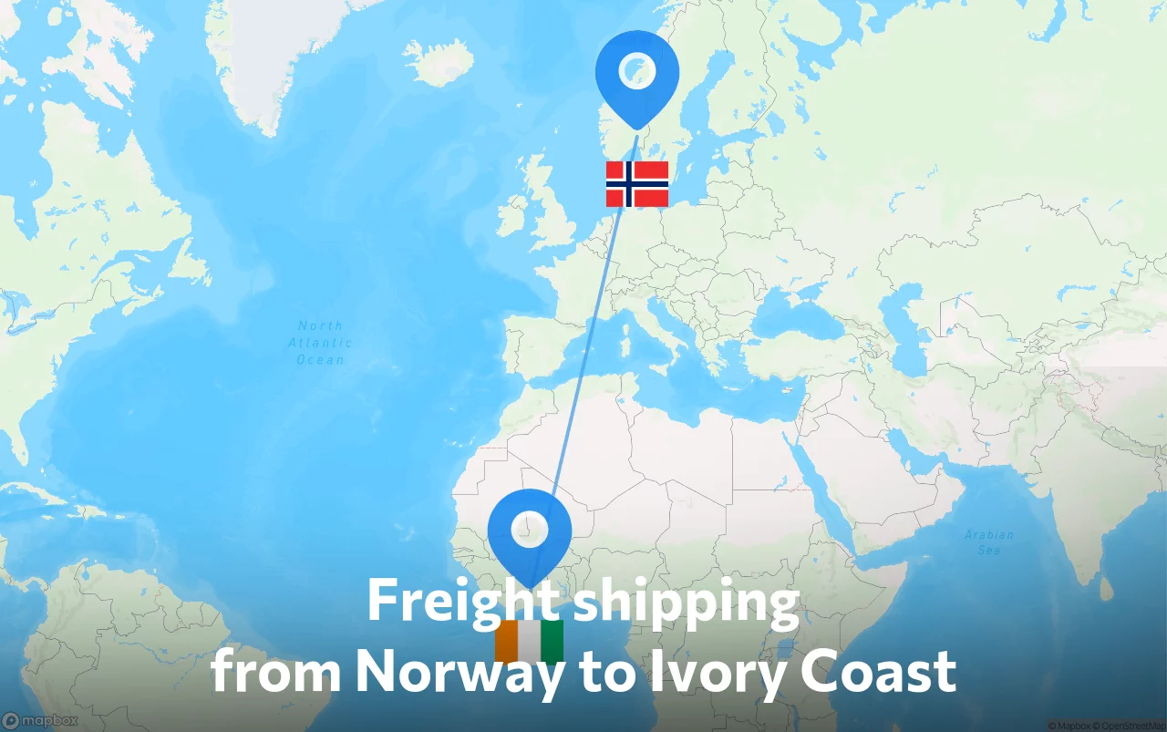 Shipping route from Norway to Ivory Coast