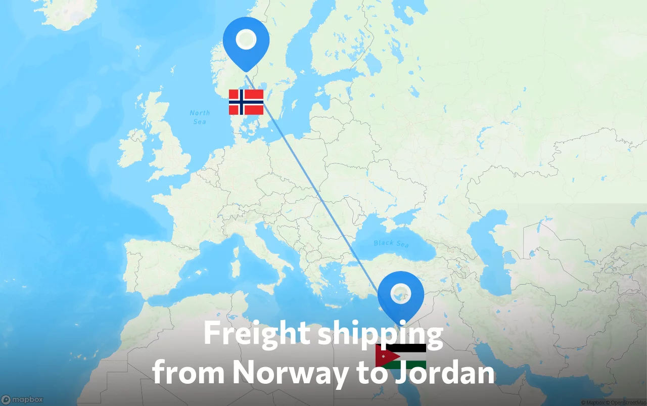 Shipping route from Norway to Jordan
