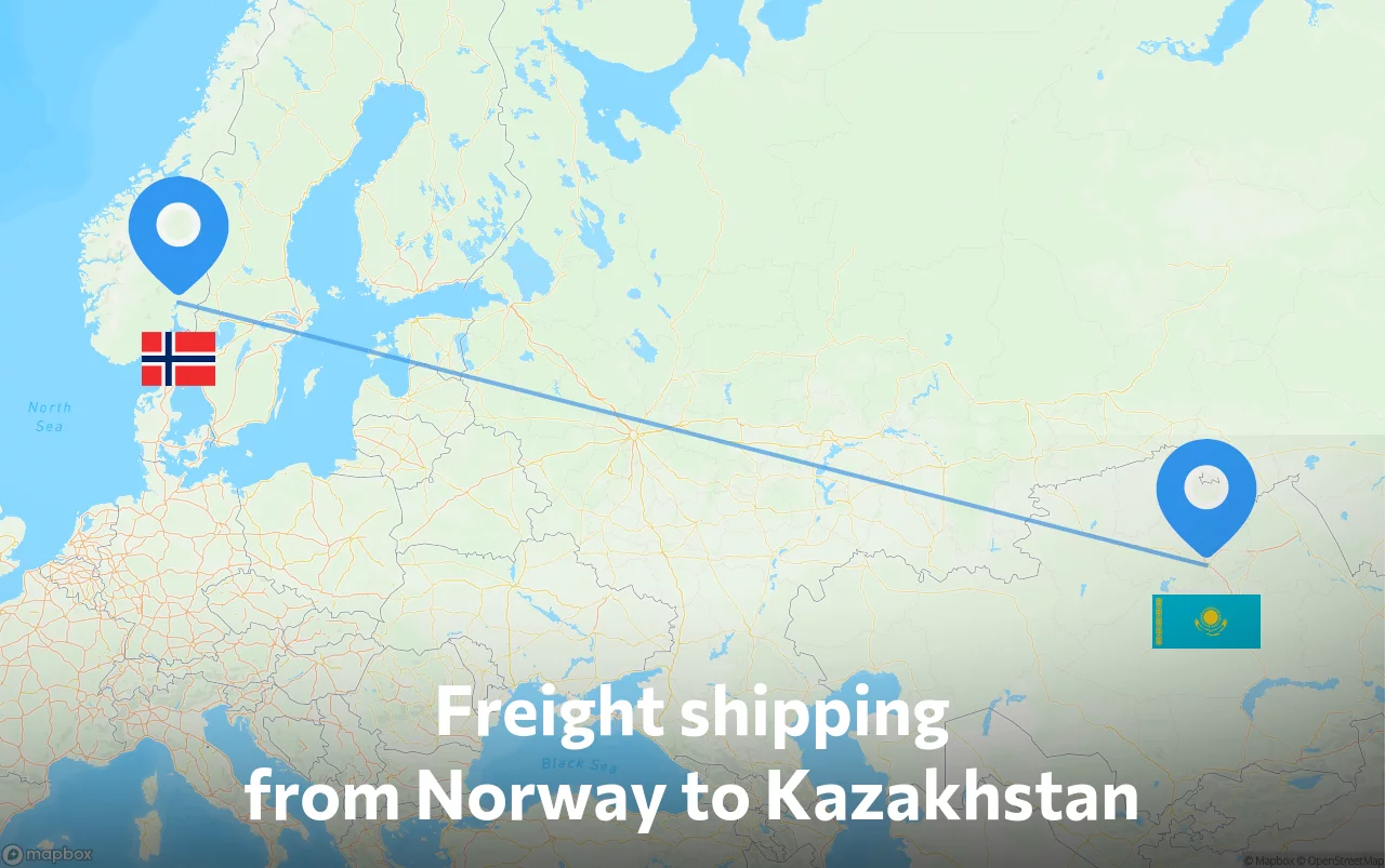 Shipping route from Norway to Kazakhstan