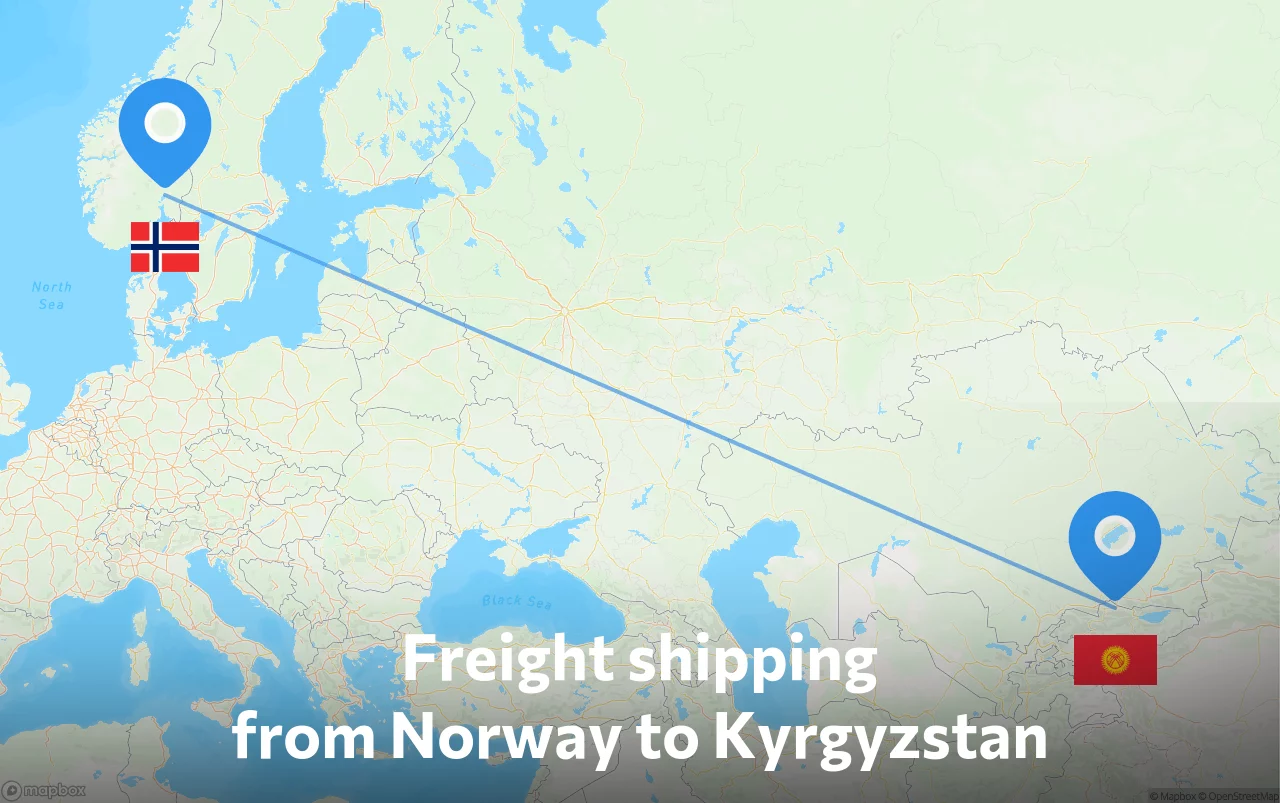Shipping route from Norway to Kyrgyzstan