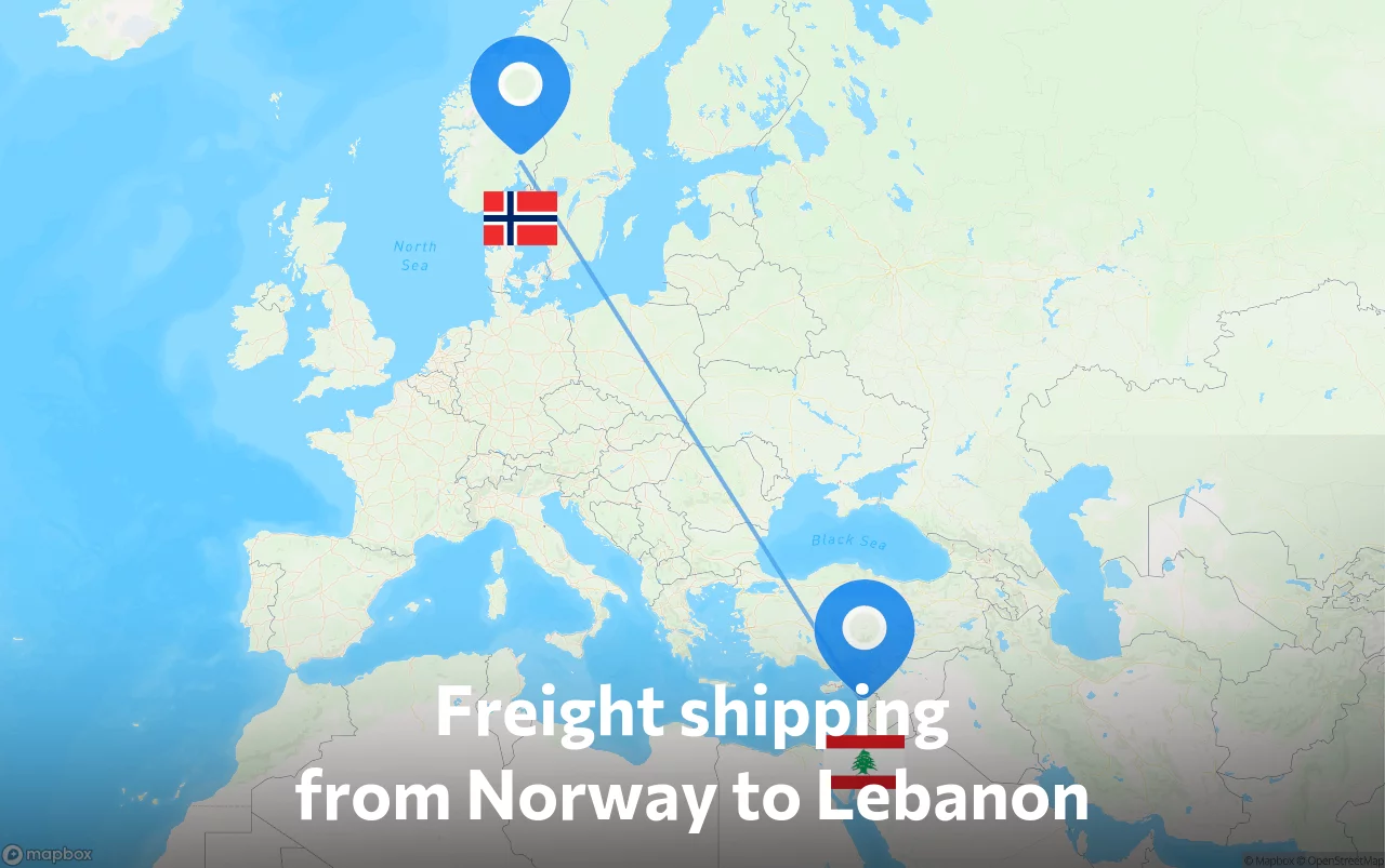 Shipping route from Norway to Lebanon