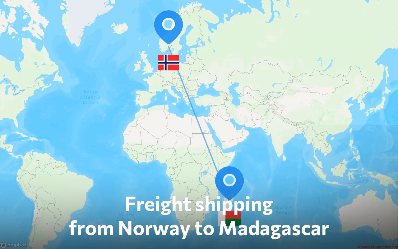 Shipping route from Norway to Madagascar