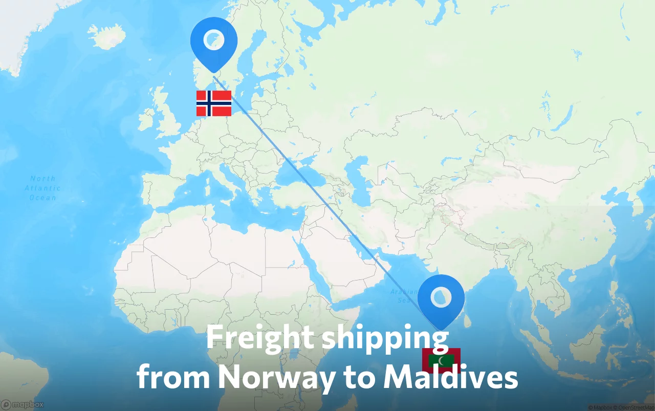 Shipping route from Norway to Maldives