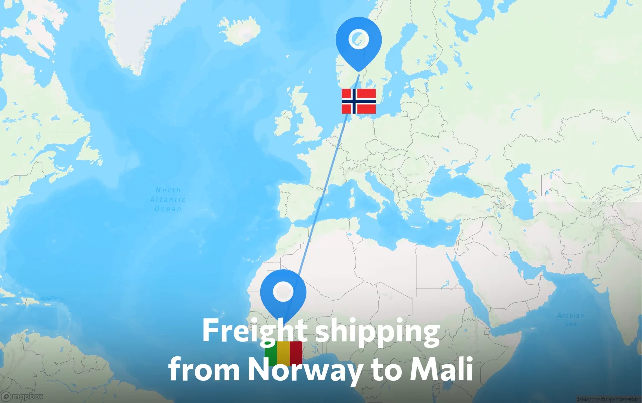 Shipping route from Norway to Mali