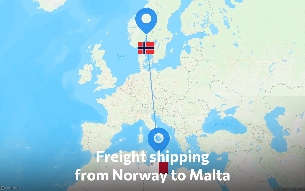 Shipping route from Norway to Malta