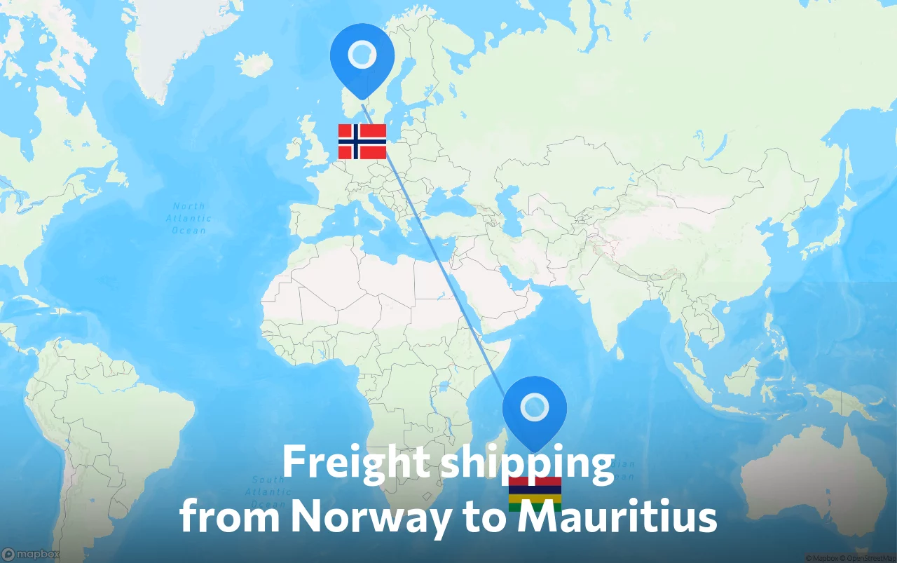 Shipping route from Norway to Mauritius