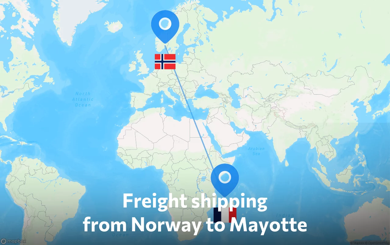 Shipping route from Norway to Mayotte