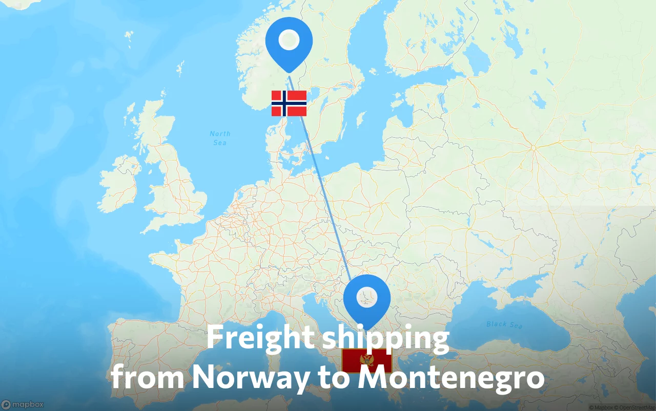 Shipping route from Norway to Montenegro