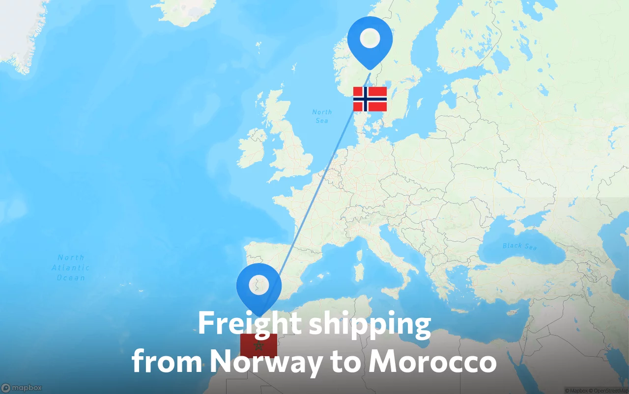 Shipping route from Norway to Morocco