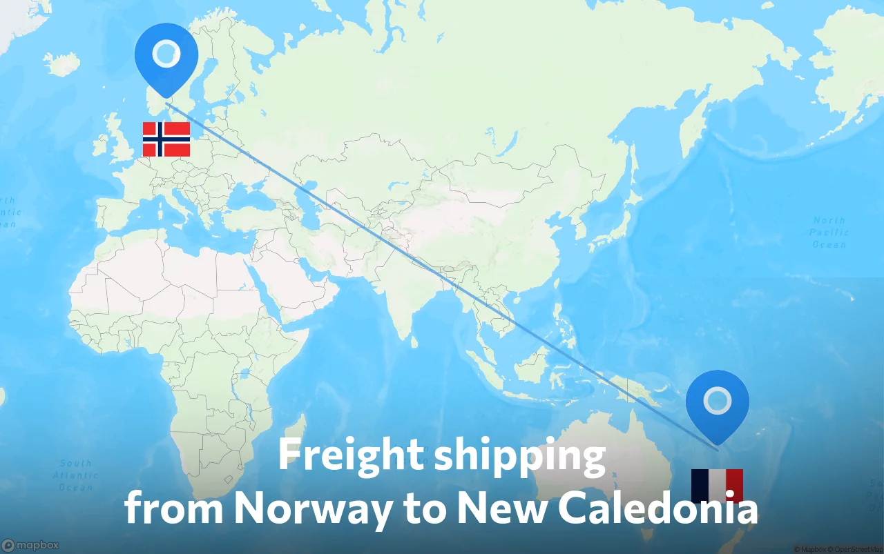 Shipping route from Norway to New Caledonia