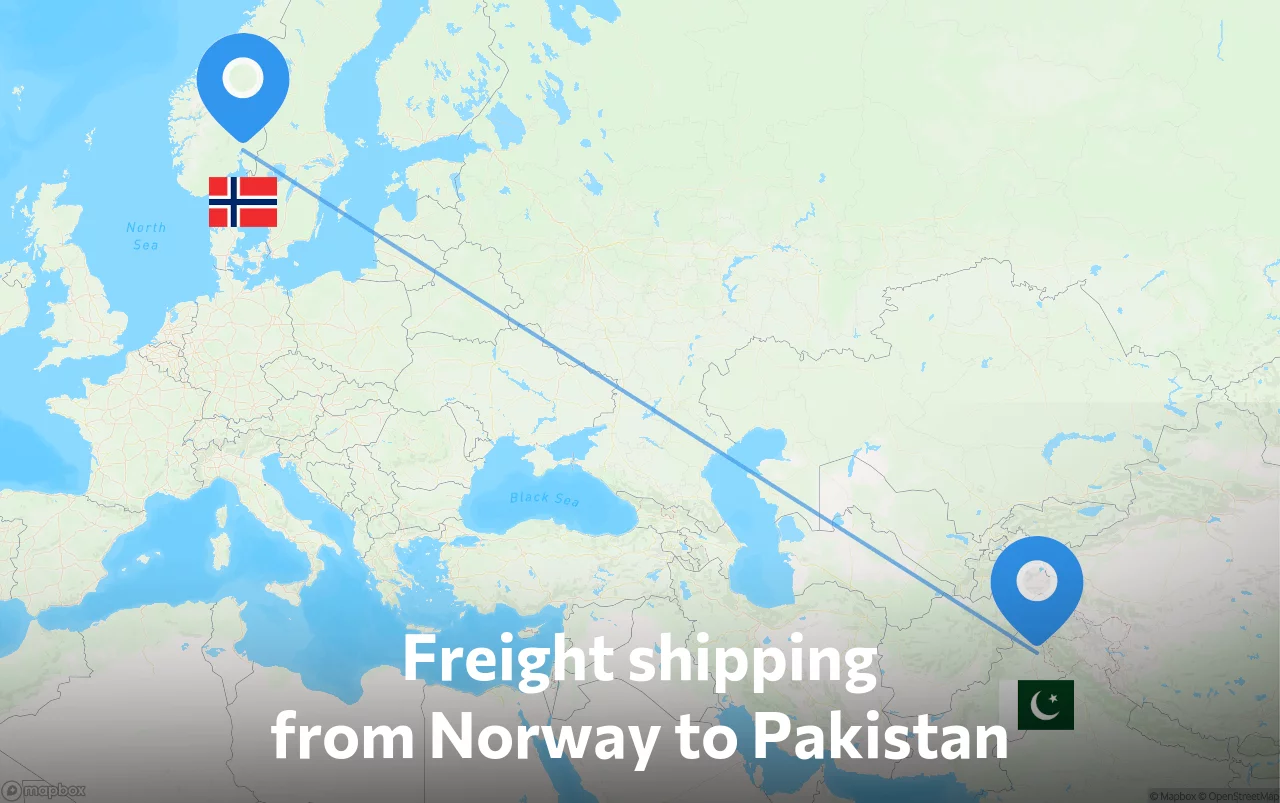 Shipping route from Norway to Pakistan