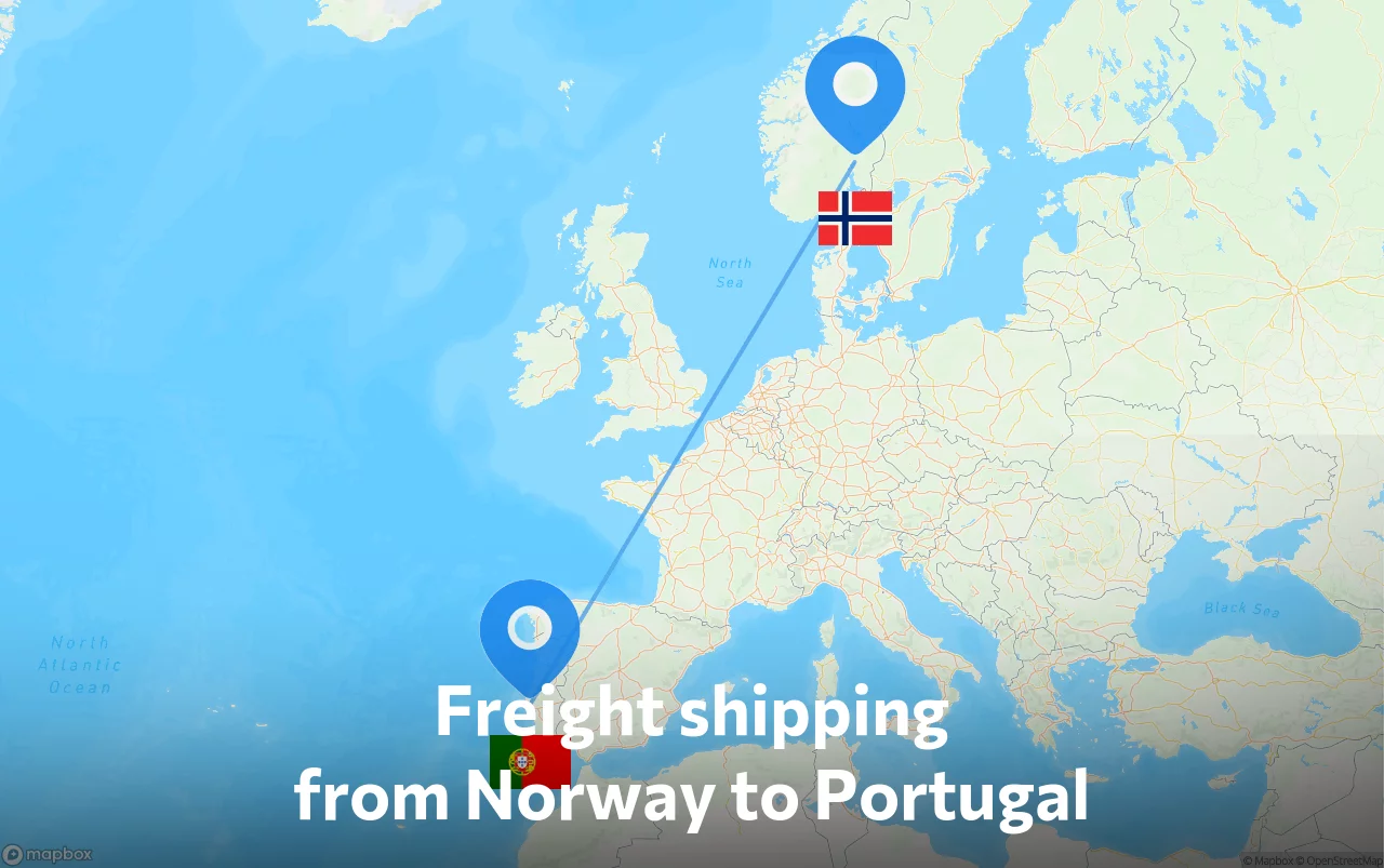 Shipping route from Norway to Portugal