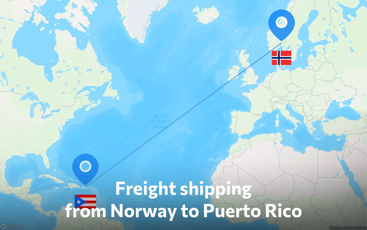 Shipping route from Norway to Puerto Rico
