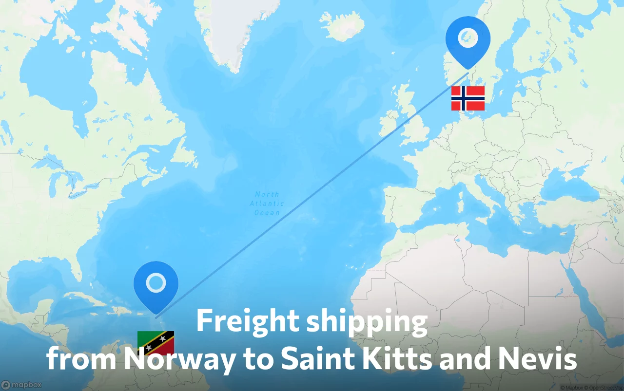 Shipping route from Norway to Saint Kitts and Nevis