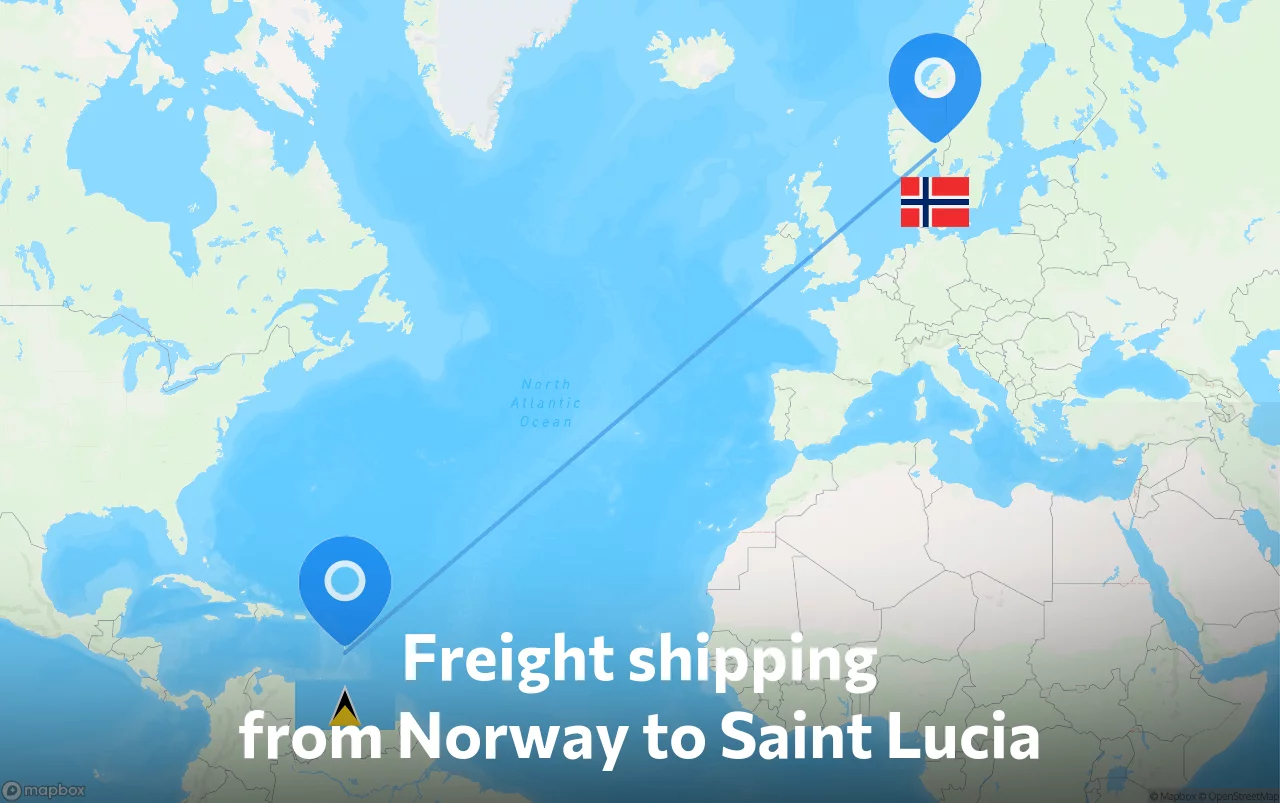 Shipping route from Norway to Saint Lucia