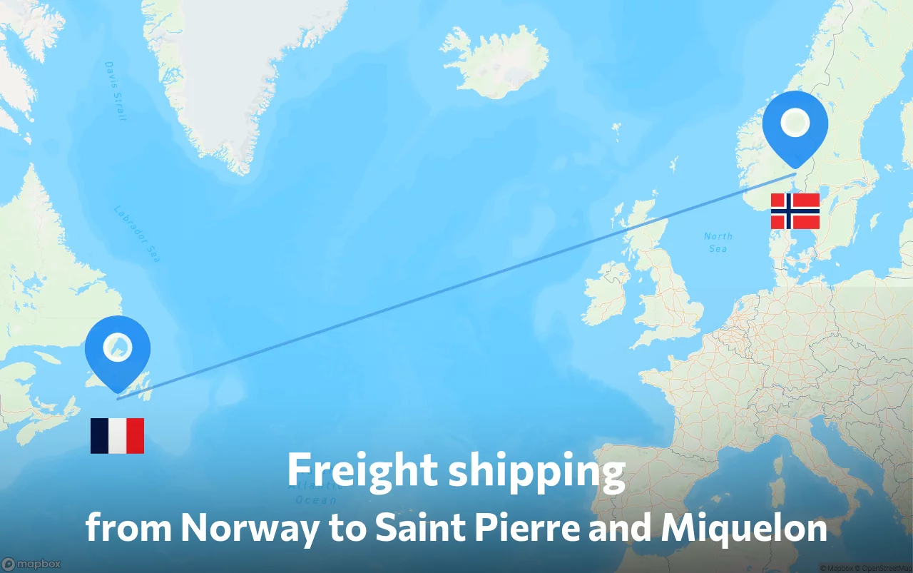 Shipping route from Norway to Saint Pierre and Miquelon