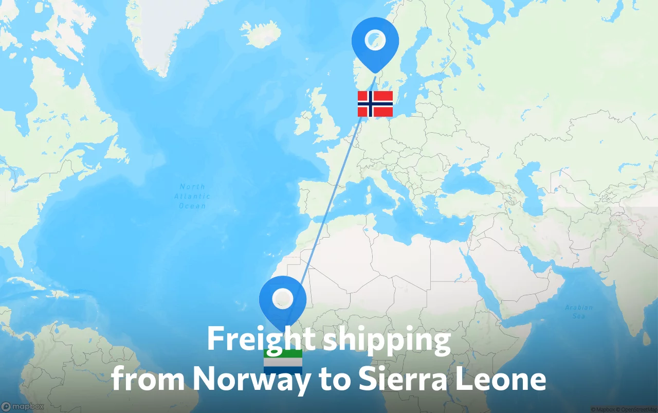 Shipping route from Norway to Sierra Leone