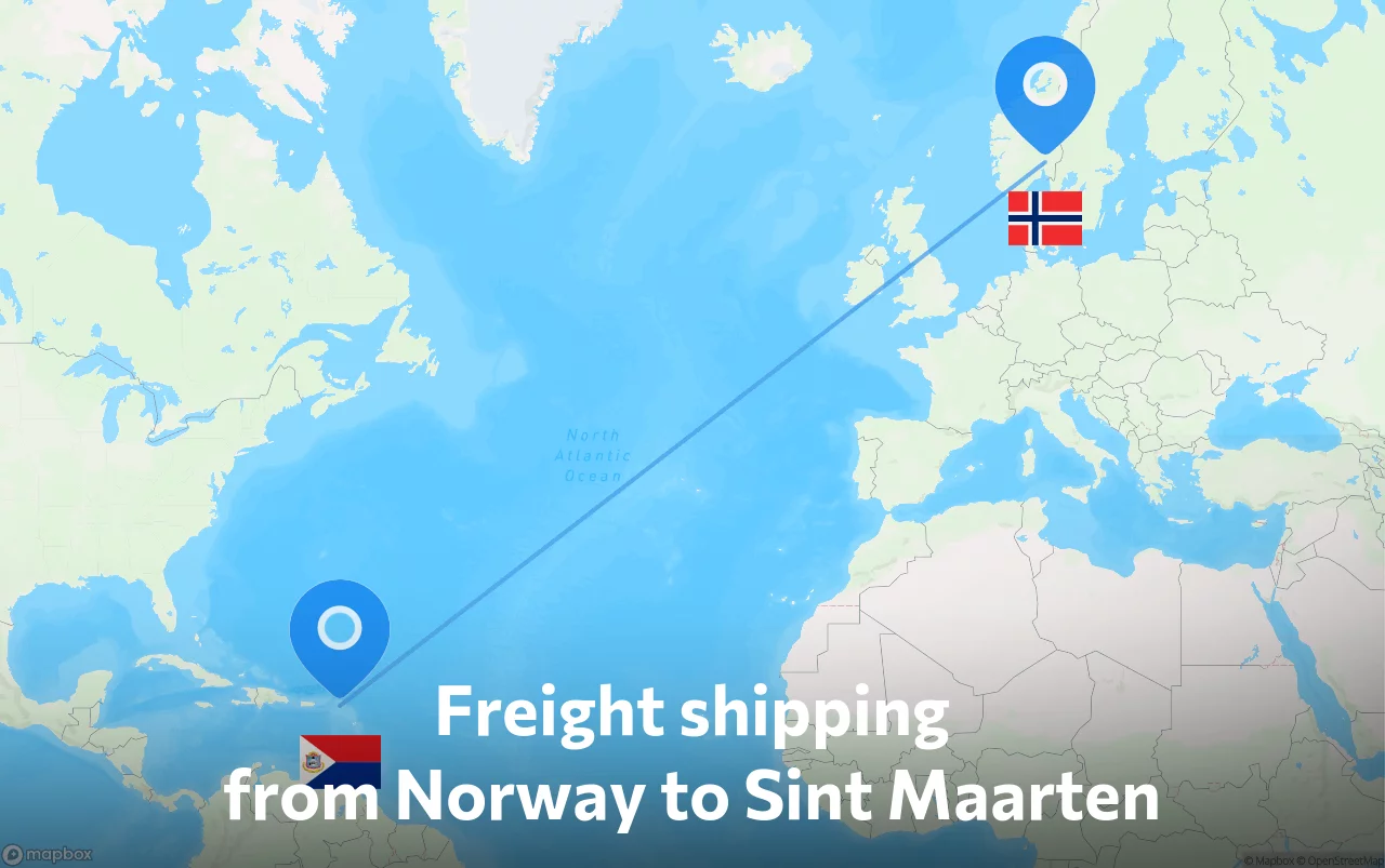 Shipping route from Norway to Sint Maarten