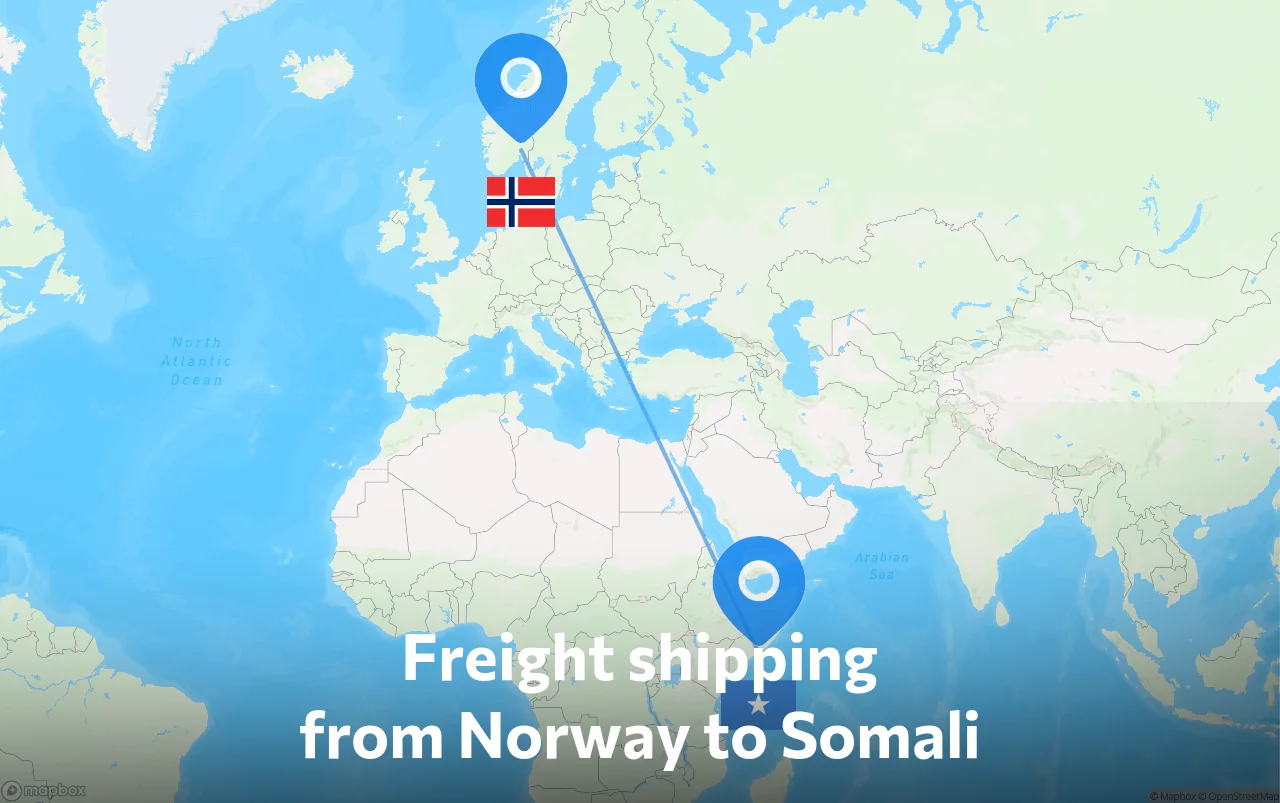 Shipping route from Norway to Somali
