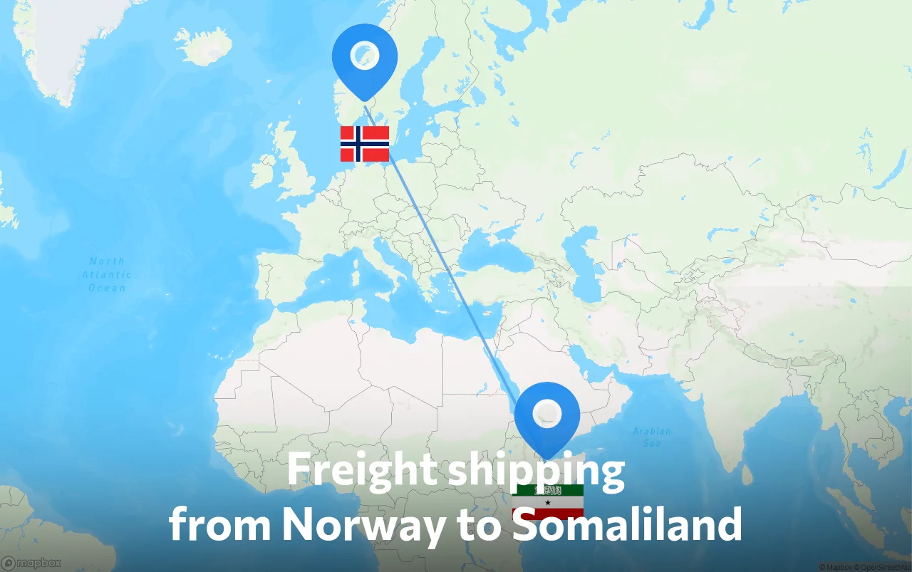 Shipping route from Norway to Somaliland