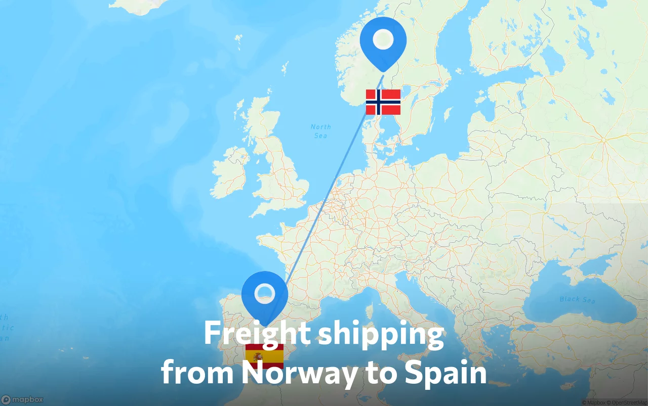 Shipping route from Norway to Spain