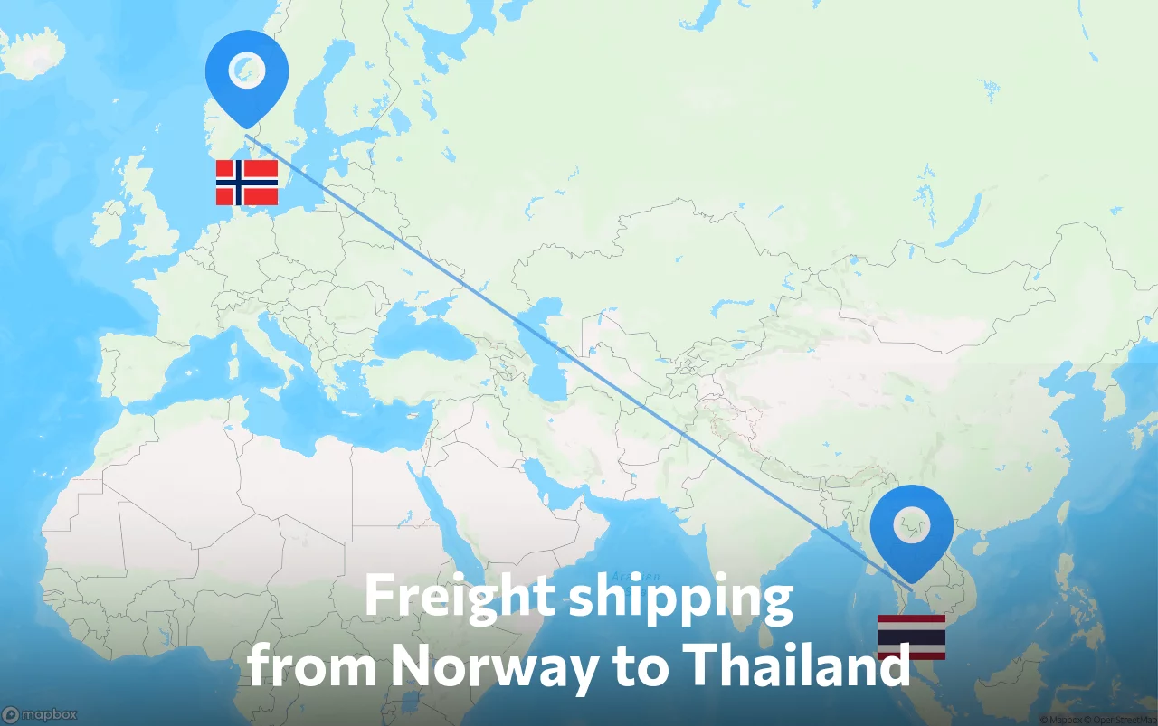 Shipping route from Norway to Thailand
