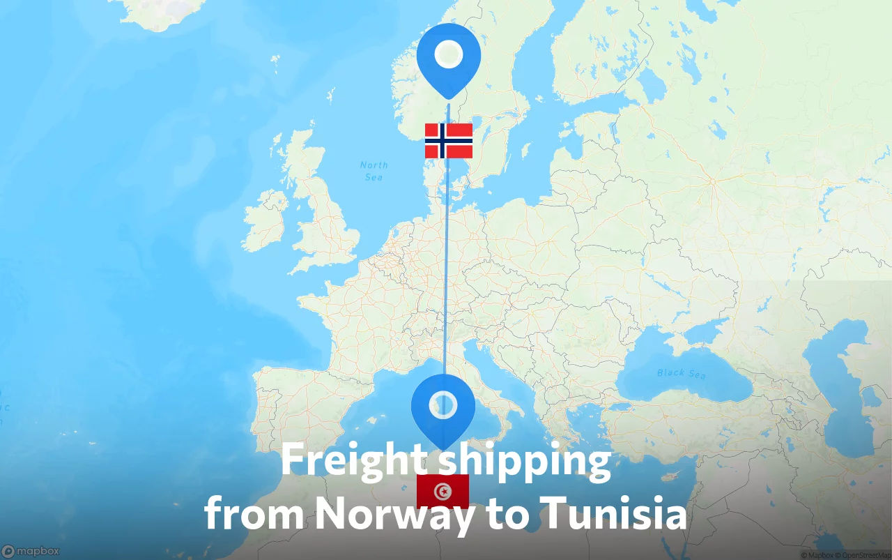 Shipping route from Norway to Tunisia