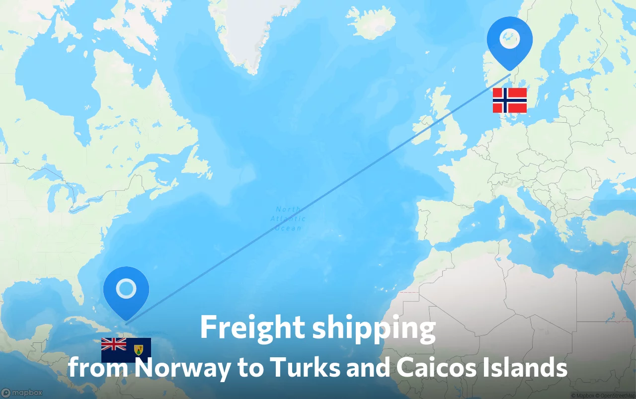 Shipping route from Norway to Turks and Caicos Islands