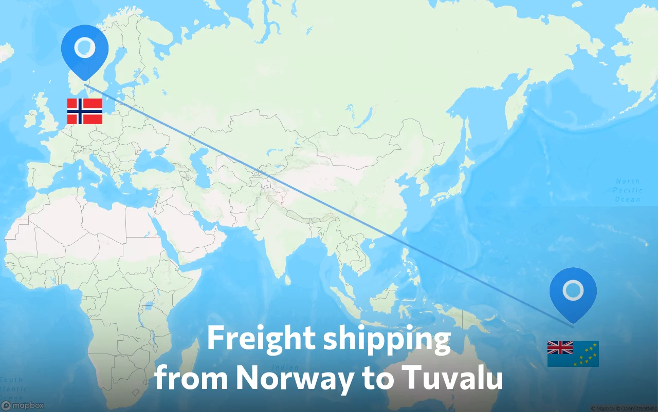 Shipping route from Norway to Tuvalu