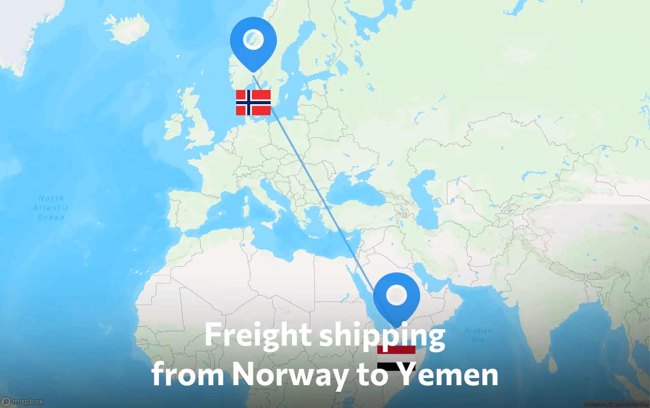 Shipping route from Norway to Yemen