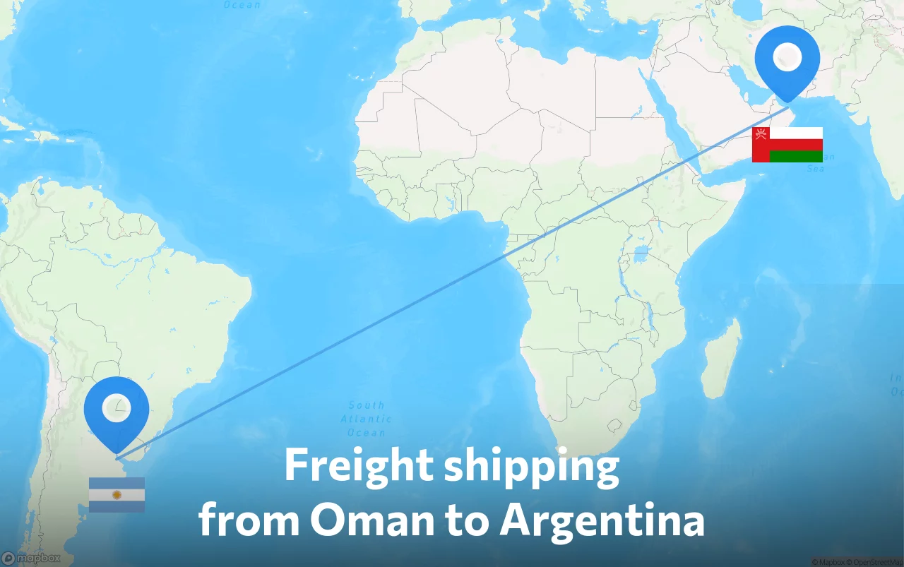 Shipping route from Oman to Argentina