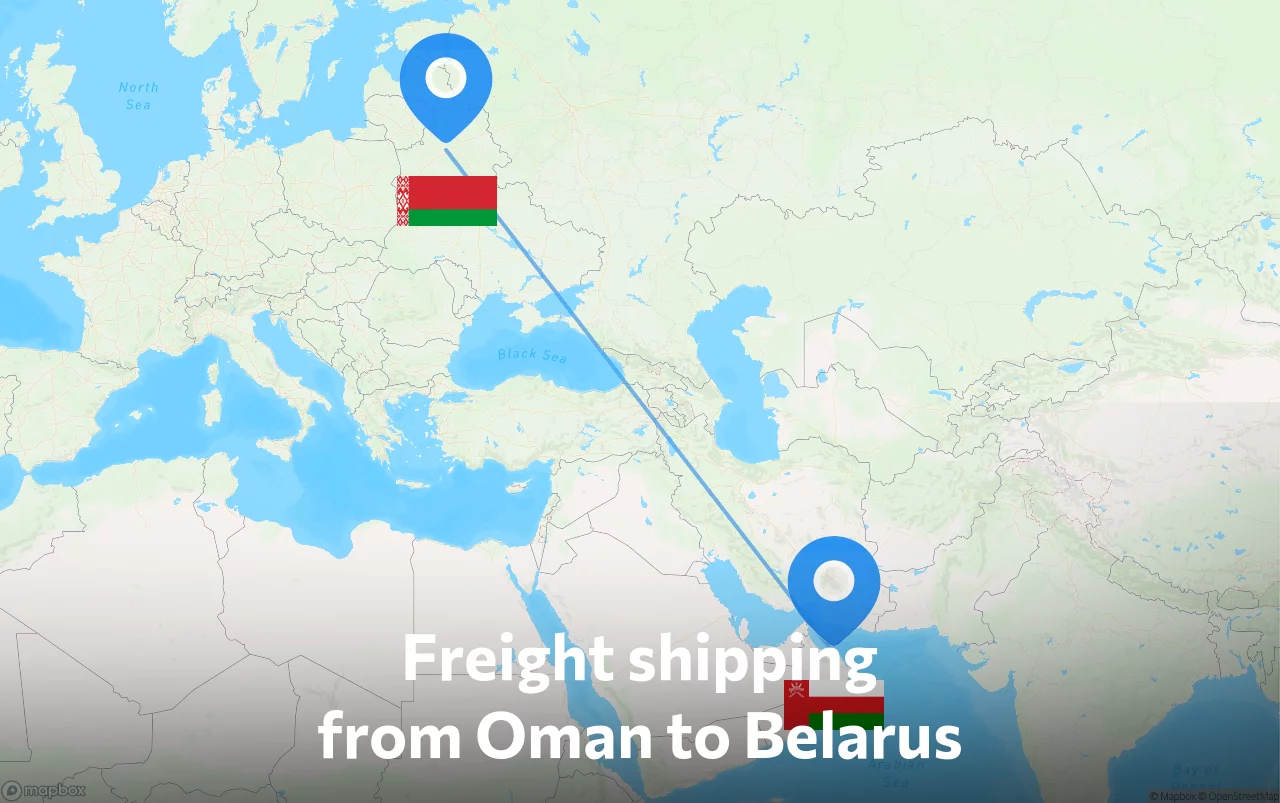 Shipping route from Oman to Belarus