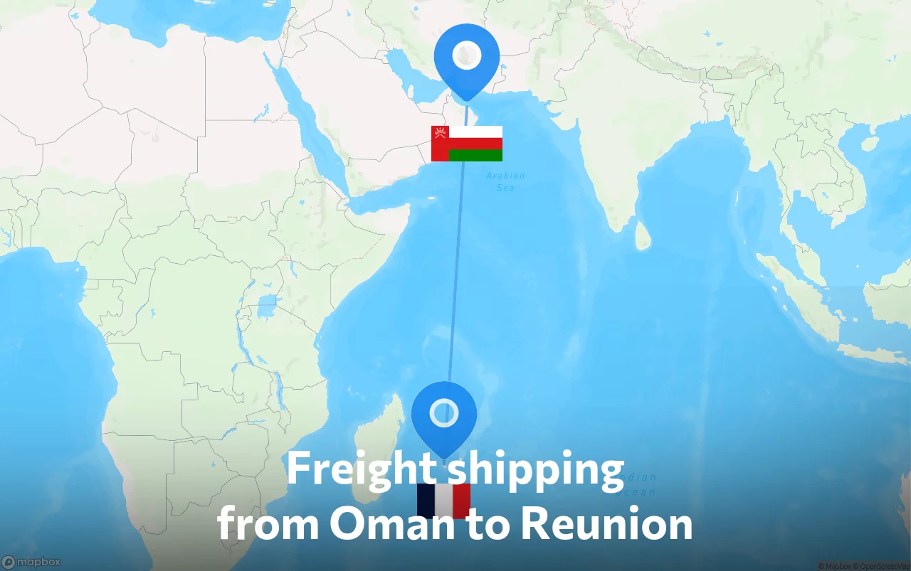 Shipping route from Oman to Reunion