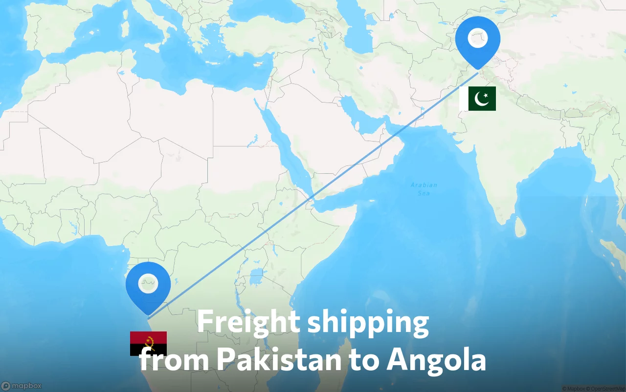 Shipping route from Pakistan to Angola