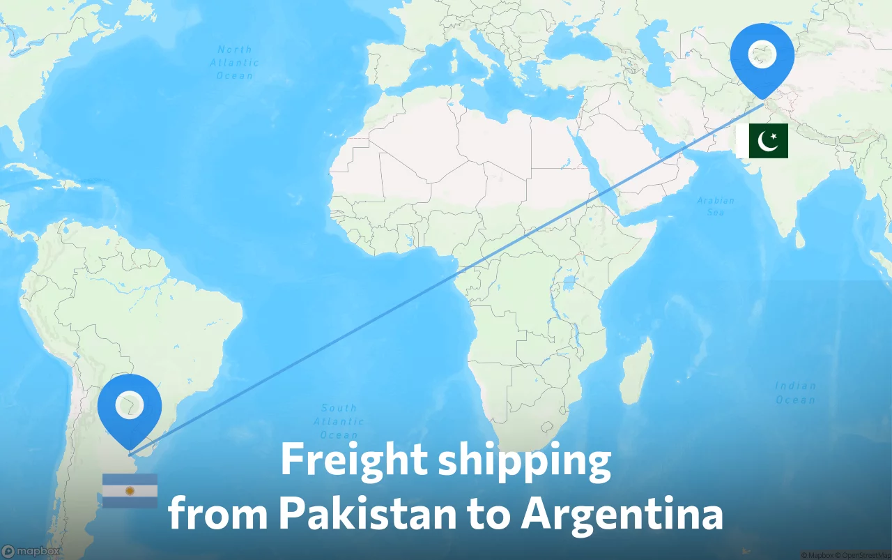 Shipping route from Pakistan to Argentina