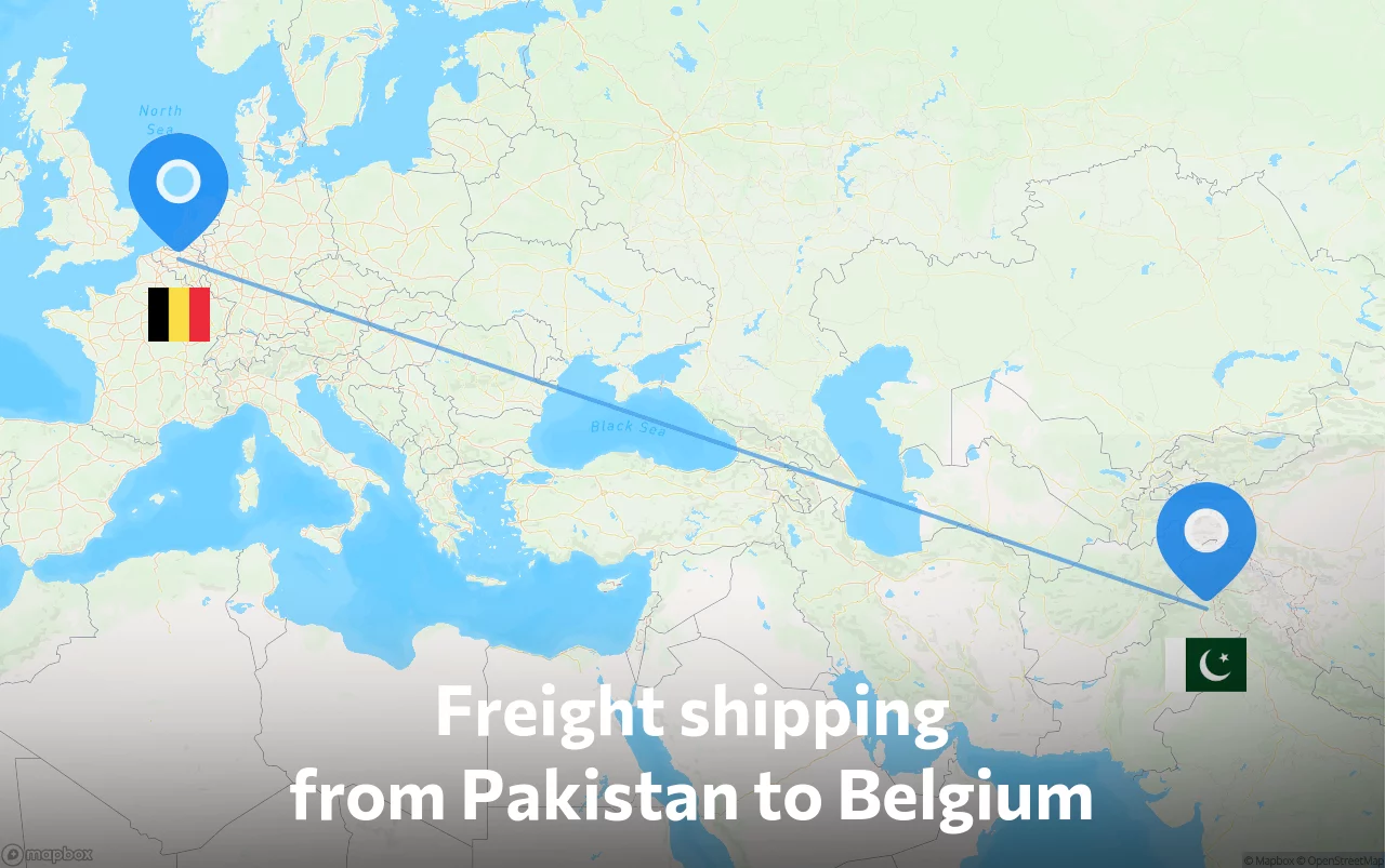 Shipping route from Pakistan to Belgium