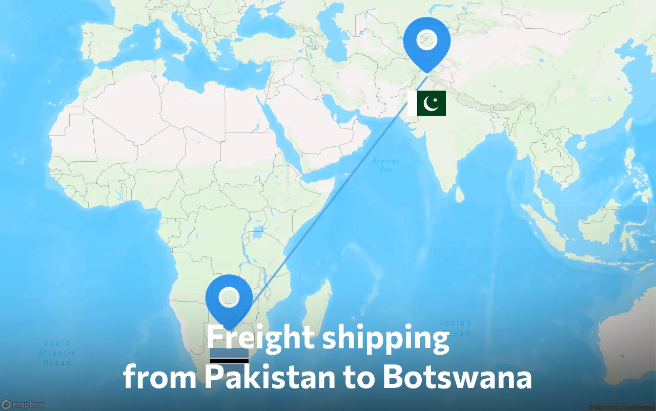 Shipping route from Pakistan to Botswana