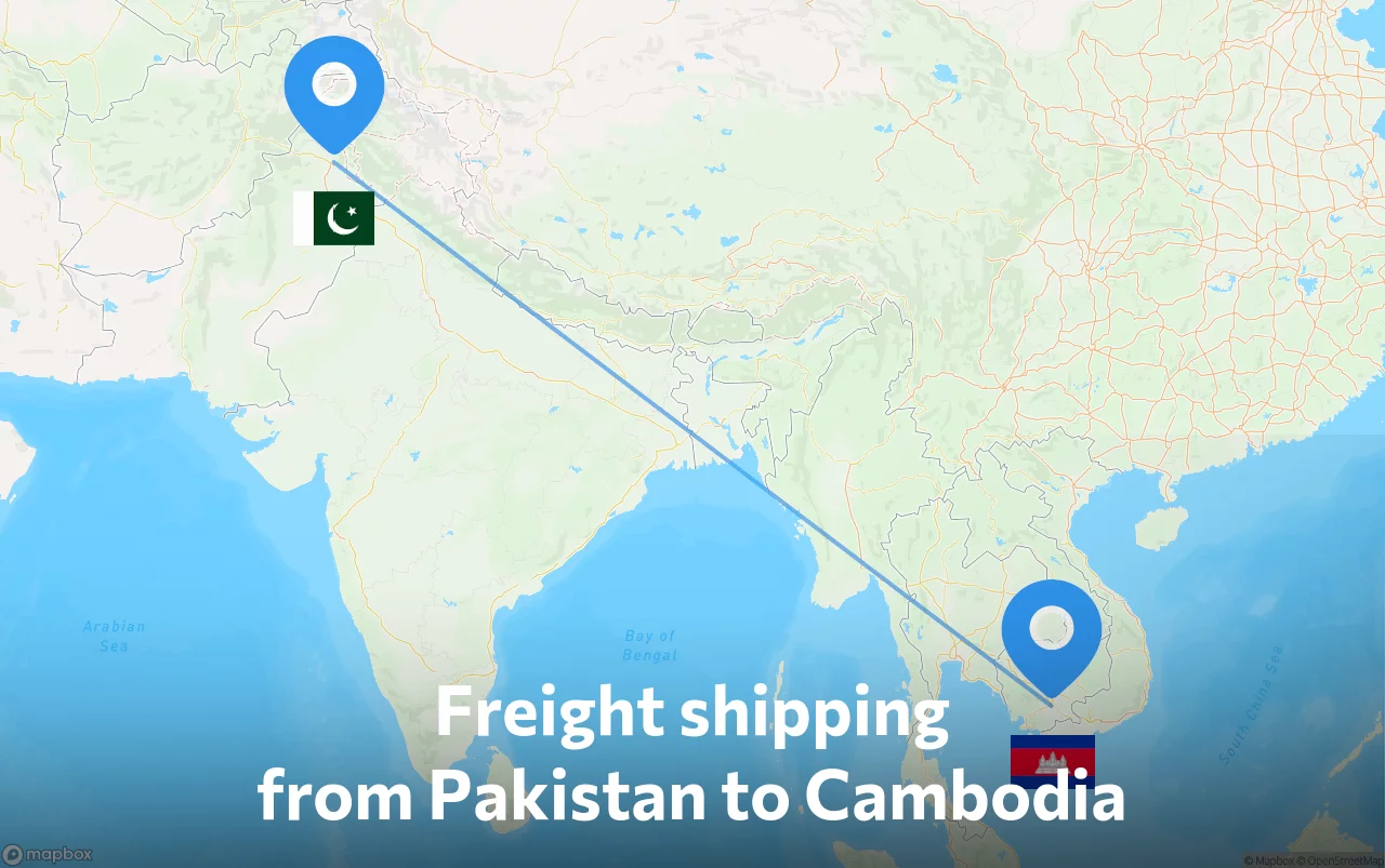 Shipping route from Pakistan to Cambodia