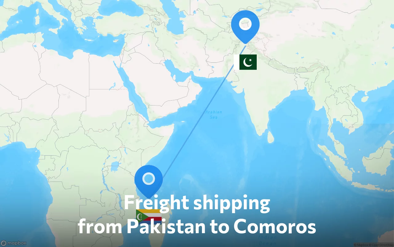 Shipping route from Pakistan to Comoros