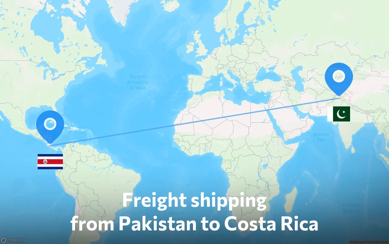 Shipping route from Pakistan to Costa Rica