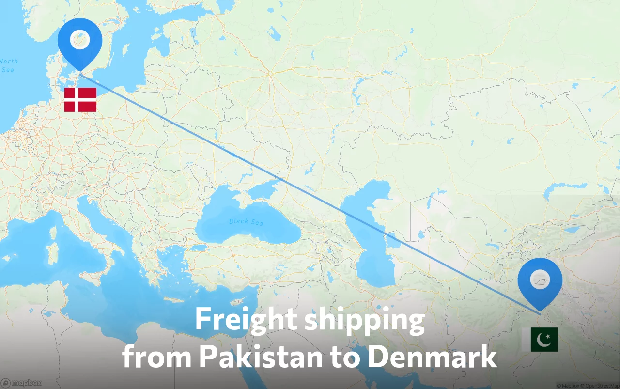 Shipping route from Pakistan to Denmark