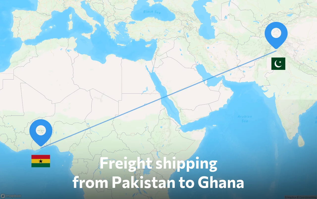 Shipping route from Pakistan to Ghana