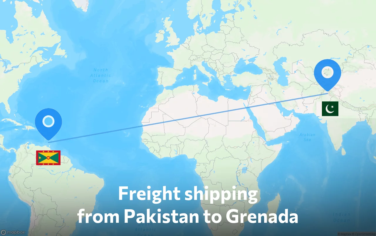 Shipping route from Pakistan to Grenada