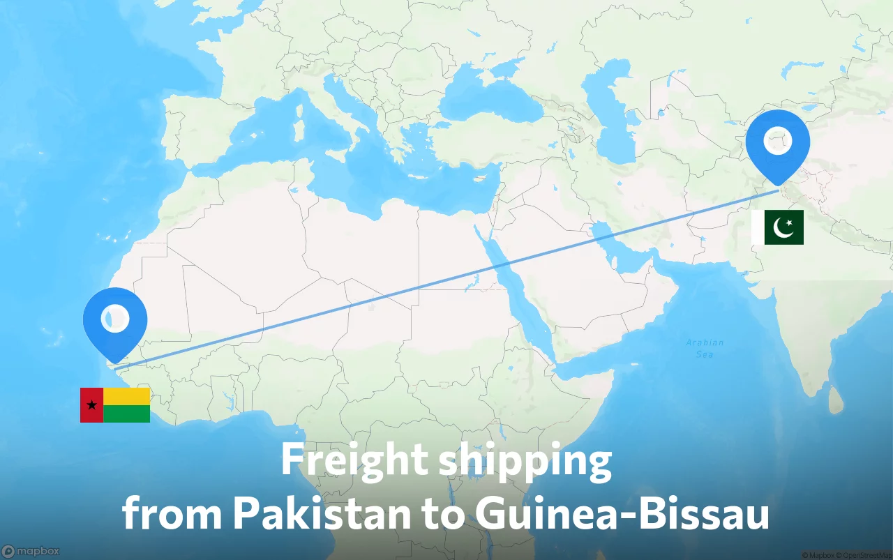 Shipping route from Pakistan to Guinea-Bissau
