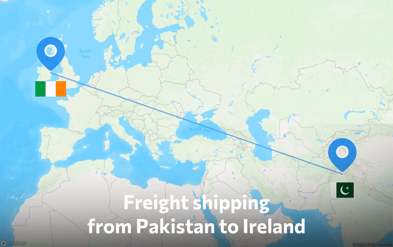 Shipping route from Pakistan to Ireland